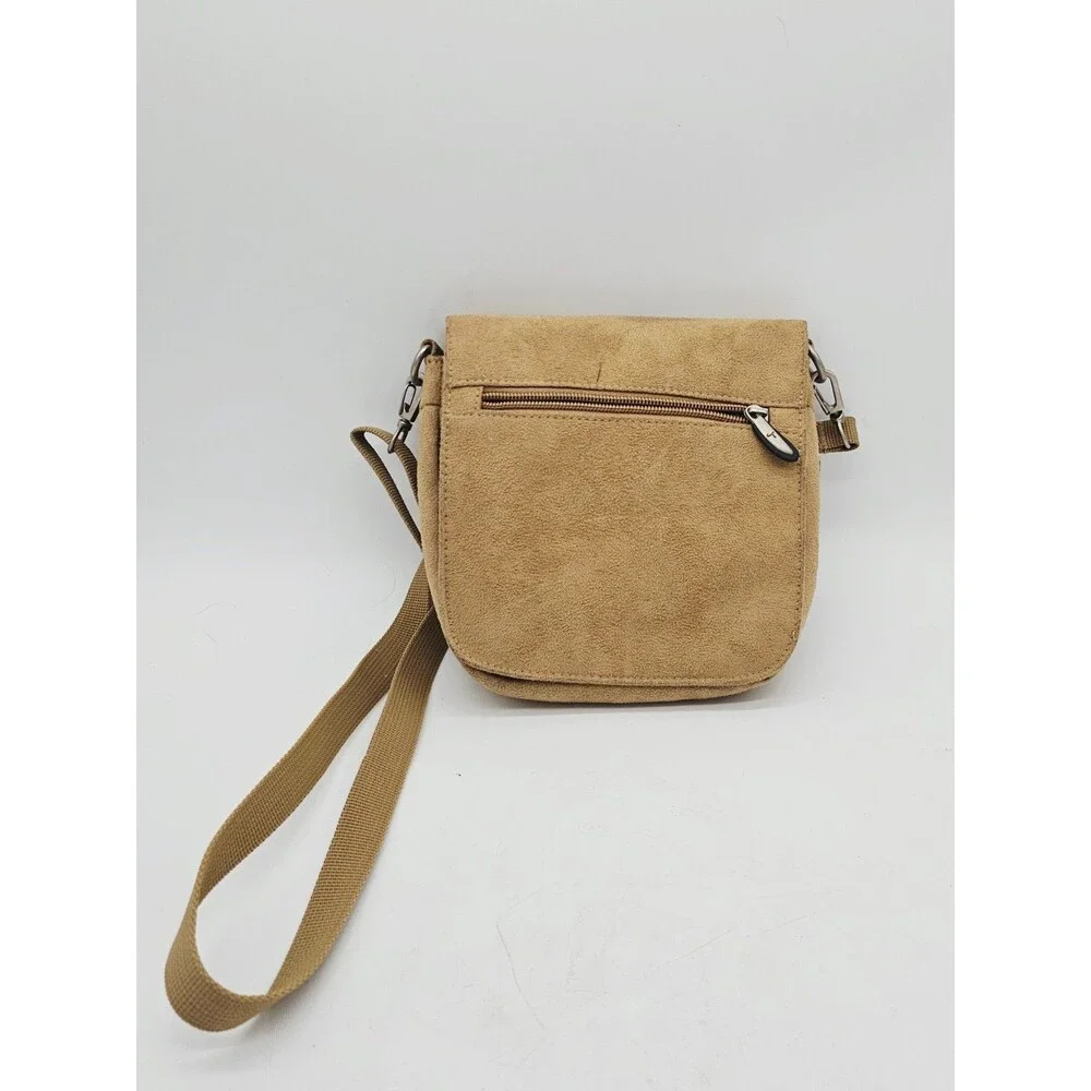 TRAVELON Suede Organizing Purse Key Fob Mirror Expandable Bottom Crossbody Purse